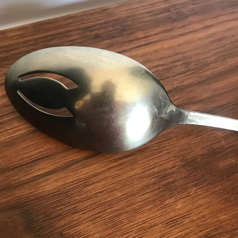 Reed & Barton COLONIAL FORGE Stainless Hammered Satin Flatware Slotted Spoon